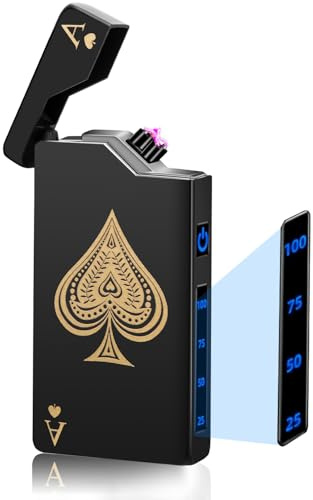 LcFun Accendino Elettrico, Ricaricabile Antivento Accendino, Con Indicatore Di Batteria, Plasma, Regalo per Papà e Uomini (nero Ace)