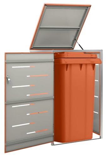 Cosisti Abri Poubelle Exterieur Abri pour Poubelle Triple Conteneur pour 1 poubelles Cache-Poubelle Couvercle de Poubelle, Cache Poubelle Abri INOX-Orange-1 Poubelle