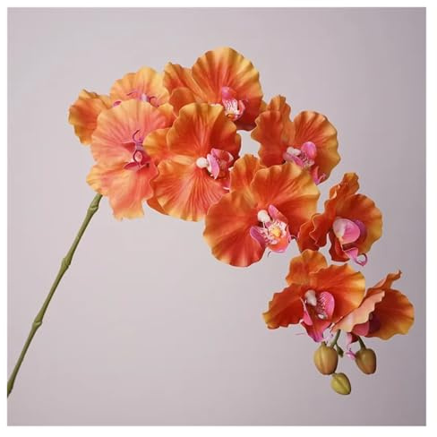 WENH Lot de 3 Fausses Fleurs Phalaenopsis à 9 têtes, en Latex, for décoration de Maison, orchidée Papillon, for Mariage, Table, Arrangement Floral(Orange)