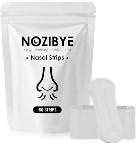 Nozibye Nose Strips for Breathing | Anti Snore & Better Sleep (60 Count, Clear) - Nasal Strips for Breathing, Stop Snoring, Clear Airways