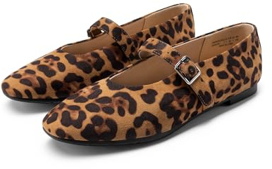 DREAM PAIRS Ballerinas Damen faltbar Mary Jane Schuhe Ballerina Schuhe Slip On Buckle Strap Flat Shoes für Arbeit und Alltag,Size 39,Leopard,DWUMFA2551
