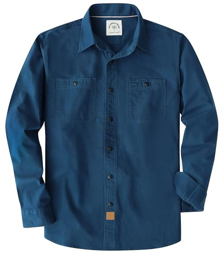Dubinik Chambray skjorta män bomull män knappar upp skjortor långärmad ledig arbete med 2 fickor normal passform, marinblå, XXL