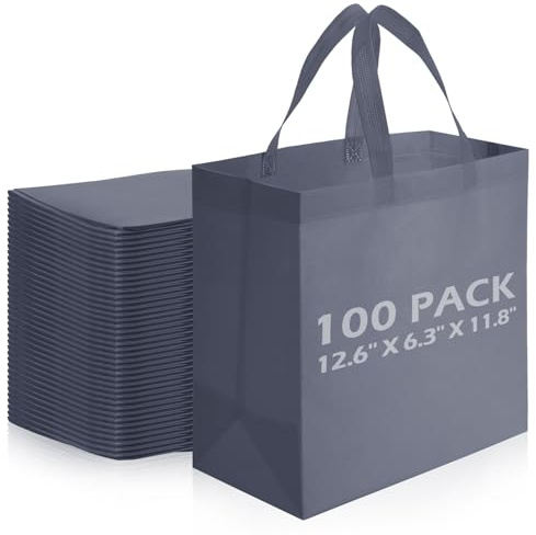 Reginary 100 PCS Reusable Totes Bags - Non Woven Grocery Handle Bags for Shop Events & Retail Store(Dark Gray)