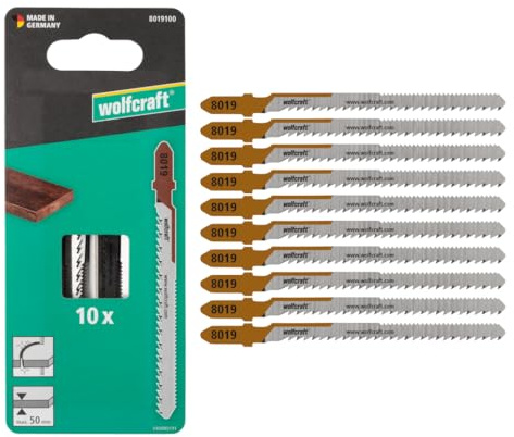 wolfcraft 8019100 - Lames de scie sauteuse - coupe courbe fine, coupe miroir - lame HCS avec queue en T - idéale pour le bois dur et le bois tendre - profondeur de coupe 50 mm