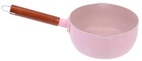 LALADEFIEE Casserole Ménagère en Aluminium 18 Cm Rose sans Couvercle, Pot à Lait Antiadhésif Poignée en Bois, Ustensile Cuisine pour Bébés et Cuisson Multifonctionnelle
