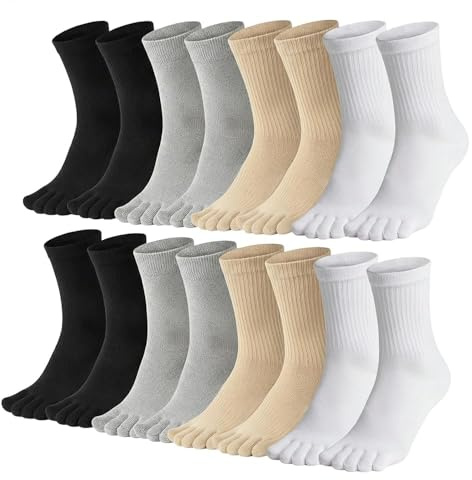 Eniyou 8 Pares Calcetines de Dedos Mujer Algodon 35-42 Calcetines 5 Dedos Barefoot Socks Unisex Suave y Transpirable para Ocio en Casa, Yoga y Fitness, Senderismo al Aire Libre