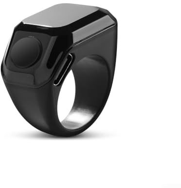 Contatore digitale ad anello, contatore intelligente con display a LED per promemoria dell'ora, conteggio della pressione manuale, contatore di preghiera Tasbih (nero, 20 mm)