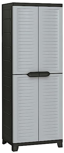 Kaorsrow Armario de plástico 65 x 45 x 181 cm, armario multiusos con 2 puertas y 5 estantes ajustables, armario de almacenamiento resistente para garaje, sótano, oficina y trastero, gris