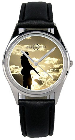 KIESENBERG Armbanduhr Soldat Bundeswehr Soldier Army Armee Geschenk Artikel Idee Fan Damen Herren Unisex Analog Quartz Lederarmband Uhr 36mm Durchmesser B-1972
