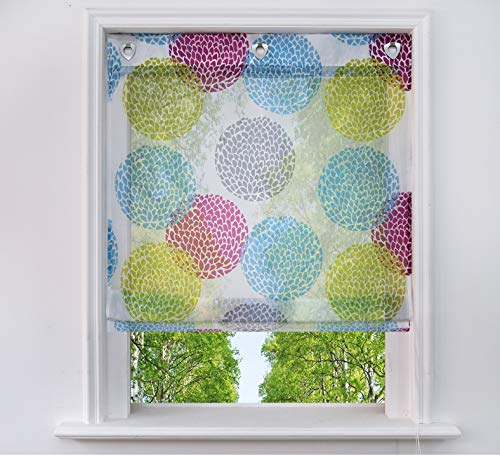 BAILEY JO Raffrollo mit Kreis-Motiven Druck Design Rollos Voile Transparent Vorhang (BxH 120x140cm, Bunt mit Ösen)