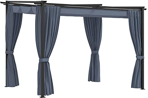 vidaXL Pavillon mit Vorhängen 2 Seitenwänden Festzelt Partyzelt Gartenpavillon Gartenzelt Bierzelt Zelt Garten 3x3m Anthrazit Stahl Stoff