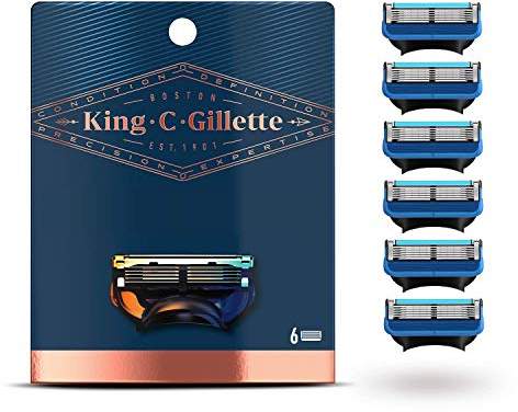 King C. Gillette Cuchillas de afeitar, 6 cuchillas de repuesto para afeitadora en húmedo para hombre con 5 hojas