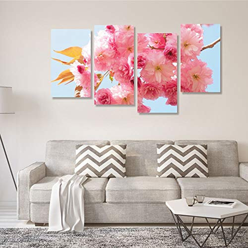 Quadri L&C ITALIA Fiori di Pesco 2 - Quadro con Fiori Moderni Rosa per Soggiorno Camera da Letto Ufficio 152 x 78 Stampa su Tela da Parete 4 Pezzi Grandi