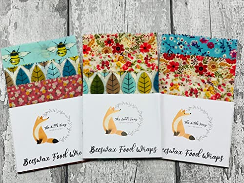 The Little Foxy Workshop Beeswax Food Wraps - X Large Set of 5 Sheets: 3X Large (30x30 cm), 1 Medium (20x20 cm), 1 Small (15x15 cm)