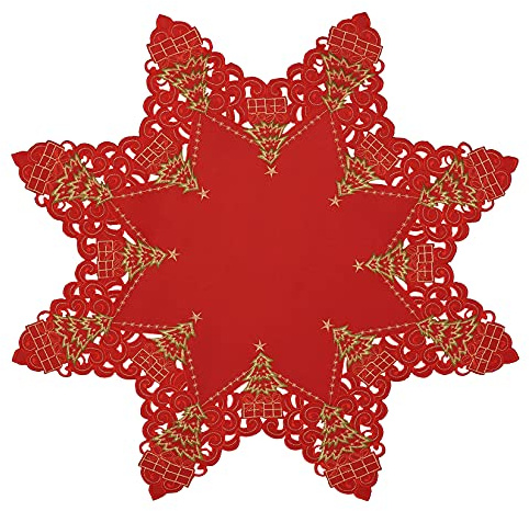 Grelucgo Tovaglia ricamata con albero di agrifoglio per le festività natalizie, piccola decorazione (ottagonale 80 pollici)