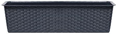 URBNLIVING 2 X Rectangle Rattan Plastic Balcony Flower Plant Garden Herb Planter Décor Pots Set (Anthracite, 400mm)