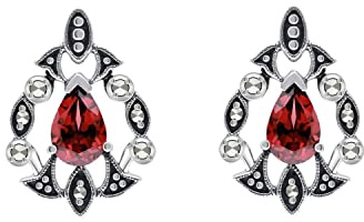 Esse Marcasite Art Nouveau - Pendientes de plata de ley con corte de pera y marcasita, plata, Plata
