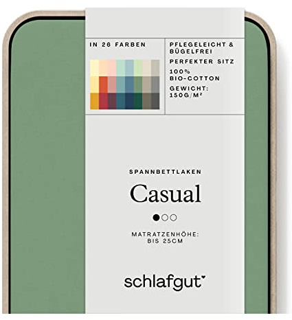 schlafgut Casual Spannbettlaken 120x200 cm 100% Bio-Baumwolle, Green Mid | Bettlaken, Spannbetttuch 130x200 cm, Grün, Jersey, Sommer, 150 g/m², bis 25 cm Steg, Made in Green