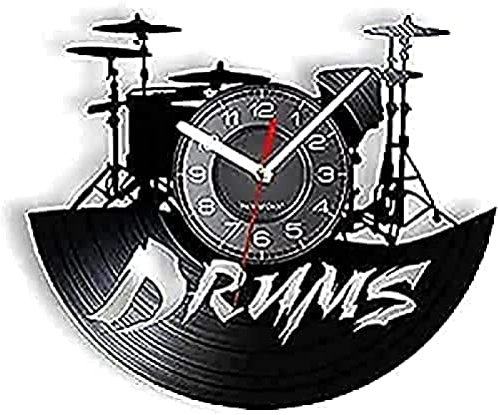 Horloge Murale 30 Cm Batterie Électrique Bande Illustration Vintage Horloge Murale Musique Performanceation Batterie Horloge Rock and Roll Horloge Batteur Alimenté par Batterie
