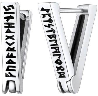 FaithHeart Pendientes Nordicos Hombre Pendientes Runas Acero Inoxidable 316L Pendientes Triángulos Clip Oreja Joyería Vikinga Hip Hop Regalo Amigo Pareja