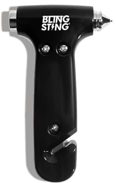 BLINGSTING Martello di sicurezza – Strumento di fuga di emergenza automobilistica con rompi finestre, taglia cintura di sicurezza e cinghia regolabile per visiera auto, interruttore vetro temperato,