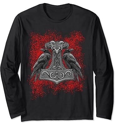 Nordische Wikinger Sprüche Nordmänner Krieger Thor Hammer Odins Raben Wikinger Nordmann Mythologie Langarmshirt für Herren, Schwarz, S