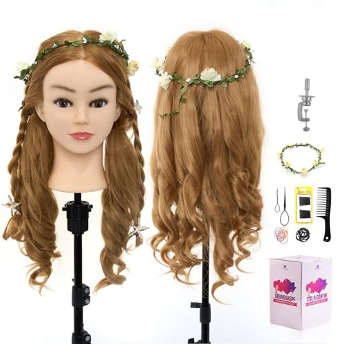 Testa per parrucchieri Neverland 26 Testina Parrucchiere Capelli 70% Capelli Umani Reali Morbidi Testa per Acconciature Testa Parrucchiera con Staffa+ DIY Accessori #27