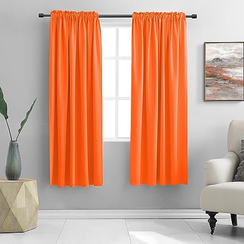 DONREN 72 Inch Long Room Darkening Bedroom Curtains - Tangerine Orange Blackout Thermal Insulated Window Treatment Drapes for Livingroom Door Curtains,W 52 x L 72,2 Panels
