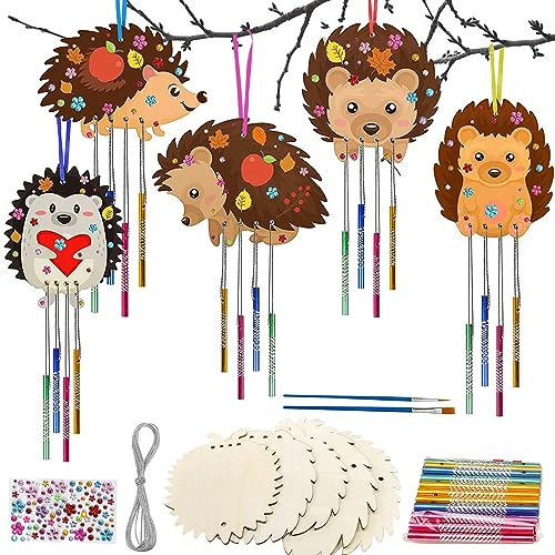 Leonshco 5 Stücke Hedgehog Wind Chime Handwerks -Set, Kinderherbsthandwerk, kreatives Set Hedgehog Craft Set, verwendet zum Herstellen und Dekorieren von Thanksgiving Halloween Girl Boys