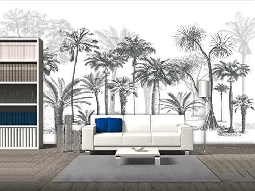 Papel Pintado Pared 3D Papel Tapiz Cocotero Blanco Y Negro Selva Fotomurales 3D Tv Fondo Pared Moderno Dormitorio Murales