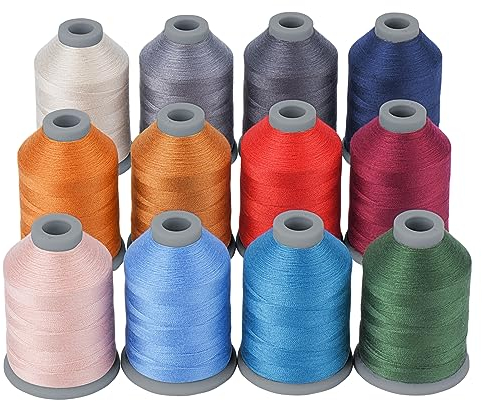 Simthread Allzweck-Nähgarn, 12 Spulen 765Y (700 m) je Größe 40D/2 Polyestergarn zum Nähen, Quilten und Nähmaschinen, praktische Polyester-Nähgarne für Nähmaschinen (12 Farben)