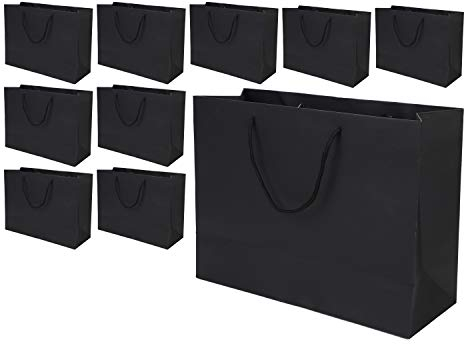 Geschenktüten 10 Stück Set Geschenktasche mit Boden Robust Papiertüten Wiederverwendbar Verpackungstüten Griff Einkaufstasche Einkaufstüten für Valentinstag Geburtstag Muttertag Weihnachten Schwarz