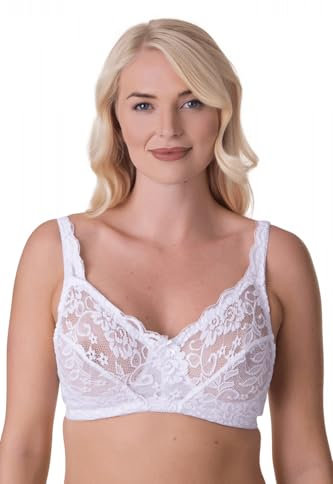 Camille Soft Lace Cup Non-Wired Bra for Women - Delicate Lace Bra with Wireless Full Coverage Cups & Adjustable Strap 36C White