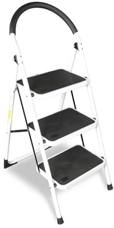 Big Red 3 Step Ladder, 400lbs Ergonomic Folding Stool with Anti-Slip Pedal, Step Stool with Padded Handle for Kitchen, Household, Offices, ATRJZ9023BR, Torin