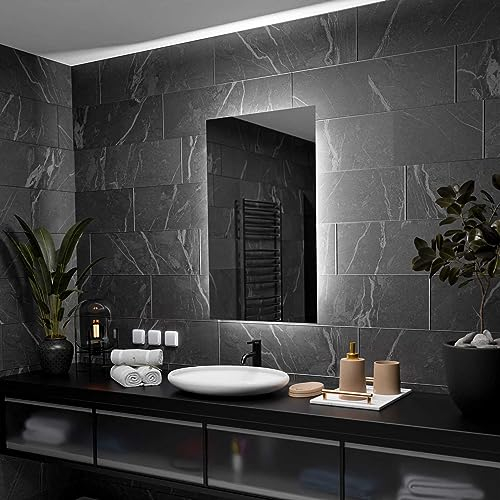 Alasta Dubai LED-Badspiegel 70 x 120 cm, individuell konfigurierbar, mit optionalem Kosmetikspiegel, Spiegelheizung und wählbarer Lichtfarbe