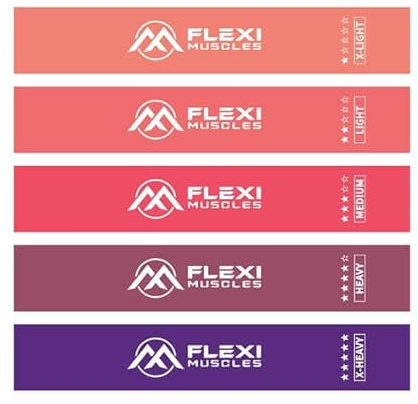Flexi Muscles Resistance Bands Set - 5 Workout Bands with Carrying Case - Exercise Loop Bands for Strength Training, Physical Therapy, Yoga, Booty & Leg Workouts - for Home & Gym Use