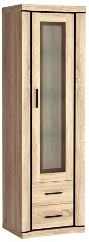 Lomadox Vitrine Vitrinenschrank 1-türig mit Beleuchtung in Sonoma Eiche