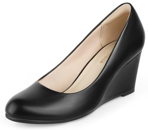 Ankis Black Closed Toe Wedges for Women, Comfortable Medium Heel Work Pumps Shoes for Dressy Spring Fall - 2.5Inch