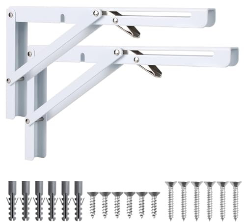 Tutee Staffe Pieghevoli per mensole Supporto Tavolo Staffe 200mm,2 pezzi,Scaffale da parete pieghevole con capacità di carico 40 kg