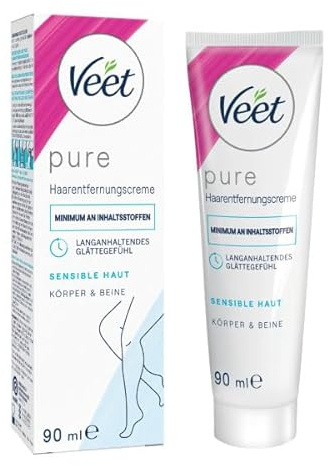 Veet Pure Haarentfernungscreme für Körper, Arme & Beine - Enthaarungscreme für sensible Haut - Minimum an Inhaltsstoffen & angenehmer Duft - 90ml
