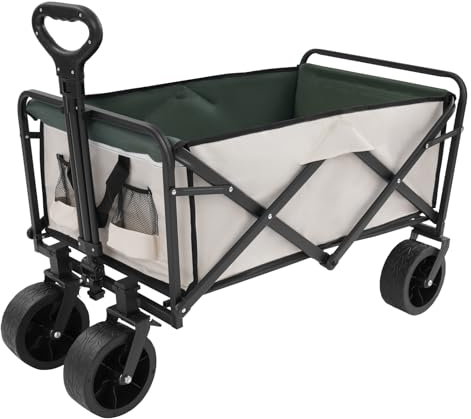 Chariot de transport pliable - Charge maximale : 115 kg - Chariot de jardin - Chariot de plage - Pour tous les terrains, le camping, les courses (kaki)