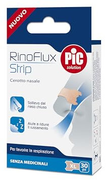 Pic Solution RinoFlux Strip Cerotti Nasali Respira bene, facilitano la respirazione, Donano immediato sollievo dai disturbi della Congestione Nasale, Confezione da 30 Pezzi, Dimensioni XL