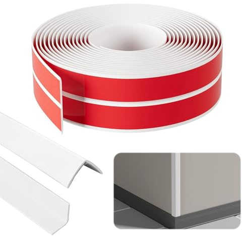 Wandleisten Selbstklebend, 1cm x 1cm x 4m Eckleiste Selbstklebend, PVC Flexible Weichsockelleiste Weiß, Kantenschutz Selbstklebend, Flexible Winkelleiste Selbstklebend für Türen, Fenster, Wände