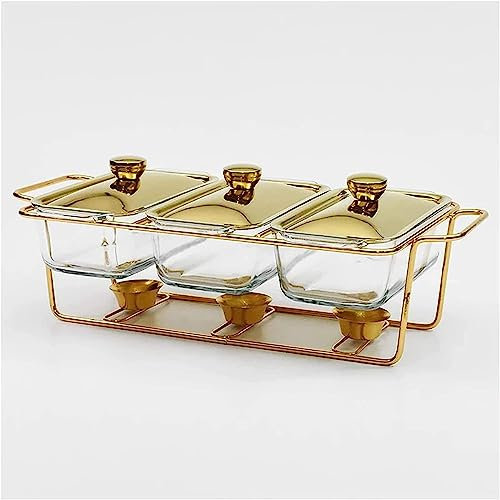 Genérico Juego de Plato de Buffet Chafing Dish, Juegos de Calentadores de Buffet y Chafing rectangulares de Acero Inoxidable con bandejas, Soporte de Marco de Tapa de sartén para Banquetes de Fiesta