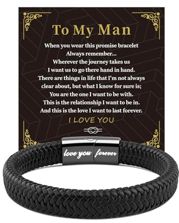 Kessofera Mens Leather Bracelet Gift, Engraved Love You Forever Bracelets for Fathers Day Birthday Graduation Christmas, Braided Rope Leather Wristband for Dad Daddly Son Grandpa Husband Him