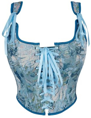 Jutrisujo Corset Femme Bustier Top Vintage Renaissance Lace up Waist Trim medieval Fashion Blue M
