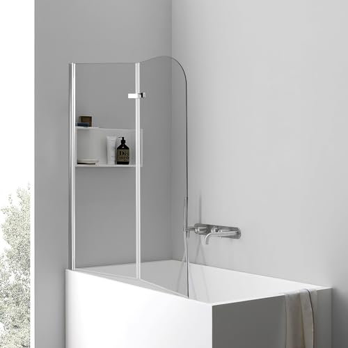 Jaxguom Pannello doccia per vasca da bagno, 100 x 140 cm, 2 pezzi, pieghevole, con vetro di sicurezza ESG da 6 mm, per vasca da bagno e doccia, in vetro trasparente