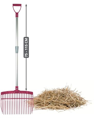 horizont Schwedengabel mit verstellbarem Aluminiumstiel 75–115 cm, Mistgabel für Kinder & Erwachsene, leichte stabile Dunggabel, ergonomisch & wetterfest, Heugabel Kinder, Bollengabel