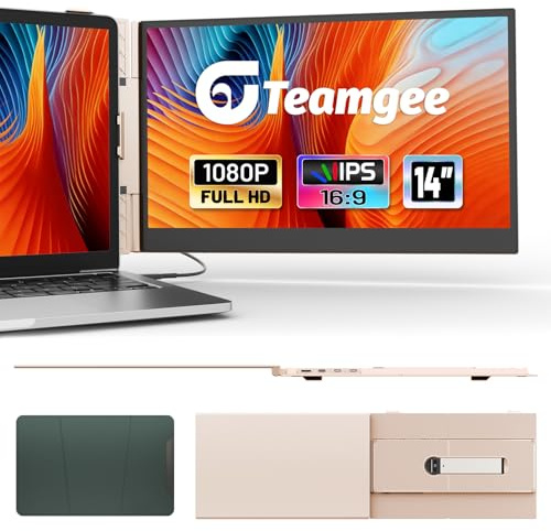 Teamgee 14,2 Portable Monitor i Roséguld. Ultratunn 1080P-skärm med premium-ställ för laptops (13-17), Windows/Mac/DeX. Resvänlig 0.6kg.