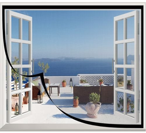 Fliegengitter für Fenster - Insektenschutz Fenster - Mückenschutz ohne Bohren - Fliegen Netz,40x70cm Schwarz-A